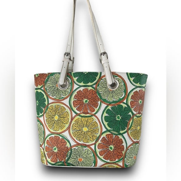 Nwt Charming Charlie Citrus Splash White Vegan Leather Tote With silver Accent - Picture 16 of 16